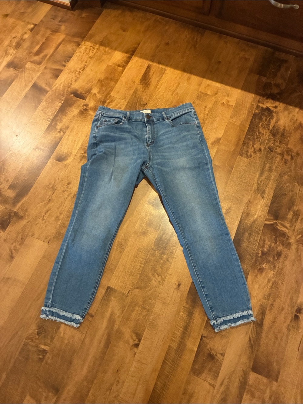 LOFT Light Blue Frayed Hem Cropped Jeans